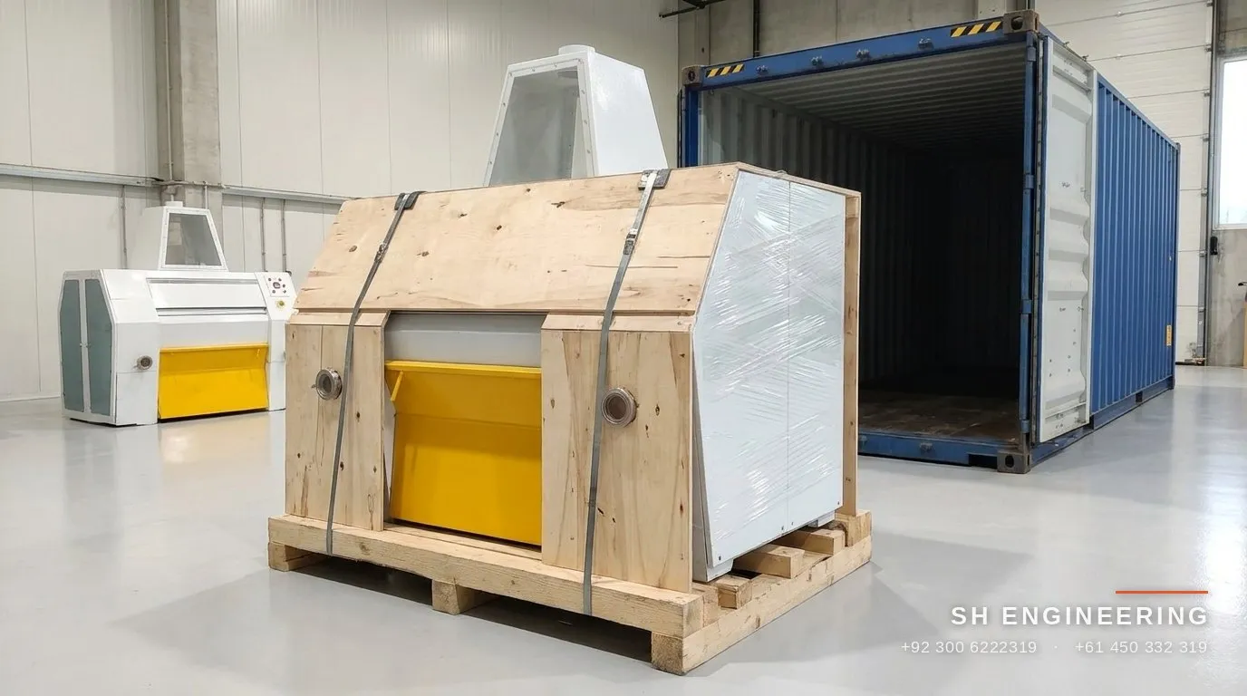 Roller mill crated for container shipment FOB Karachi